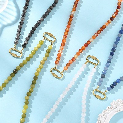 Natural Mixed Stone Round Beaded Necklaces for Women NJEW-JN06452-1