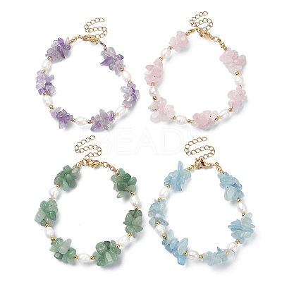 4Pcs 4 Style Natural Mixed Gemstone Chips & Pearl Beaded Bracelets Set BJEW-TA00349-1