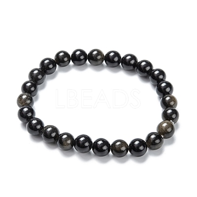Natural Golden Sheen Obsidian Stretch Beaded Bracelets G-A185-01P-1