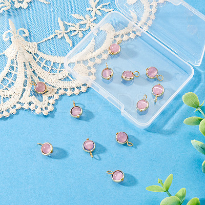 12Pcs Brass & Glass Imitation Cat Eye Round Charms PALLOY-TAC0237-04-1