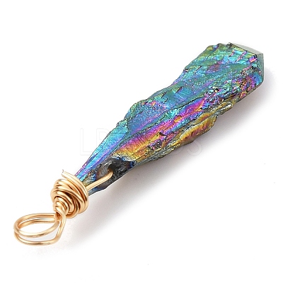 Electroplated Raw Rough Natural Quartz Crystal Copper Wire Wrapped Pendants PALLOY-JF02411-01-1
