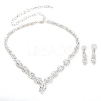 Alloy Rhinestone Necklaces & Stud Earring Sets for Women SJEW-U001-01P-02-1
