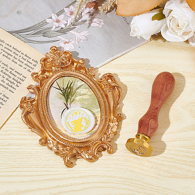Brass Wax Seal Stamp with Wood Handle AJEW-WH0412-0013-1
