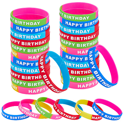 30Pcs 5 Colors Word HAPPY BIRTHDAY Silicone Cord Bracelets Set Wristband BJEW-GF0001-14B-1