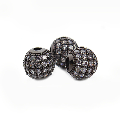 CZ Brass Micro Pave Grade AAA Clear Color Cubic Zirconia Round Beads KK-O065-6mm-05B-NR-1