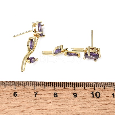 Brass Micro Pave Cubic Zirconia Stud Earrings KK-CBA8324-20G-1