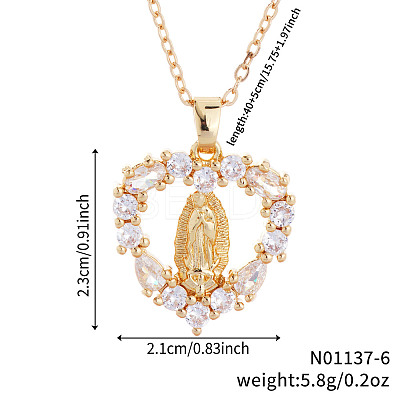 Vintage Brass Cubic Zirconia Religious Virgin Mary Heart Hollow Pendant Necklaces AB7554-2-1