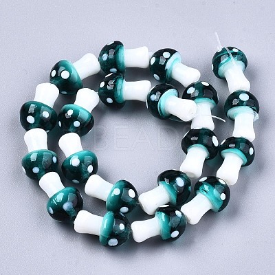 Mushroom Handmade Lampwork Beads Strands X-LAMP-R116-14-1