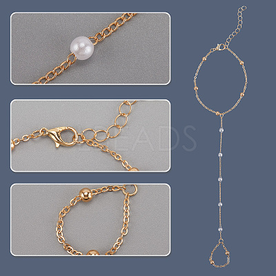 2Pcs 2 Colors Alloy Satellite Chains Finger Ring Bracelets for Women BJEW-CY0001-09-1