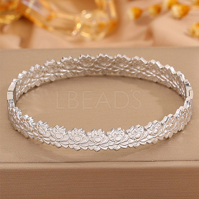 304 Stainless Steel Lotus Flower Hinged Cuff Bangles for Women WGFB475-02-1