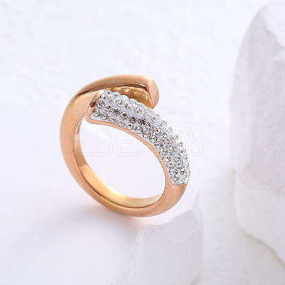 304 Stainless Steel Micro Pave Cubic Zirconia Cuff Open Rings for Women MB7745-10-1