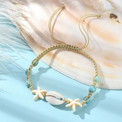 Natural Shell & Synthetic Turquoise Braided Bead Bracelet BJEW-TA00416-01-1
