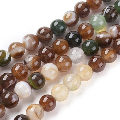 Natural Striped Agate/Banded Agate Beads Strands X-G-G582-8mm-41-1