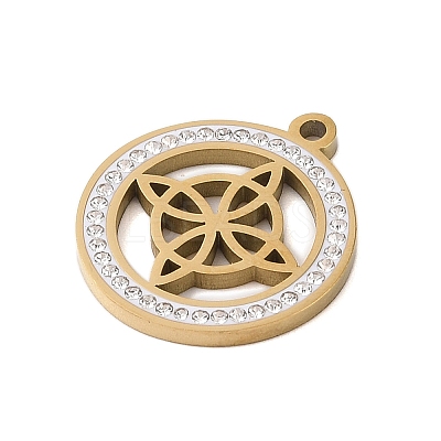 Preserved Fresh Flower 304 Stainless Steel Rhinestone Pendants STAS-S139-01G-07-1