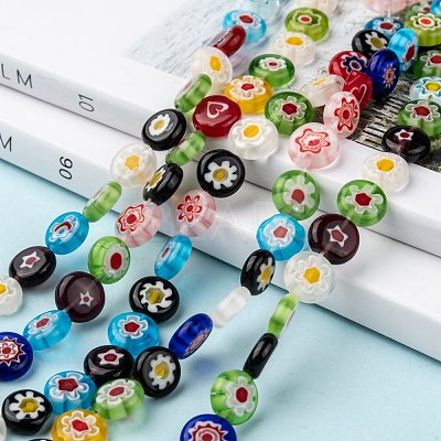Flat Round Handmade Millefiori Glass Beads LK-R004-53-1