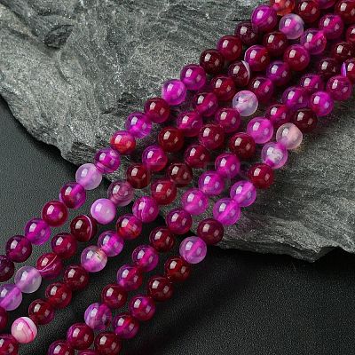 Natural Striped Agate/Banded Agate Bead Strands X-G-K166-13-6mm-03-1