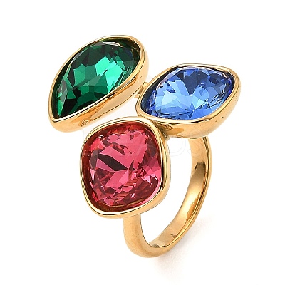 Teardrop & Square Glass Open Cuff Rings RJEW-G289-01G-06-1