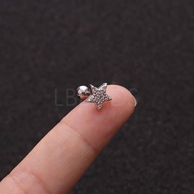 316L Surgical Stainless Steel Micro Pave Clear Cubic Zirconia Star Cartilage Earrings WG9CD6D-33-1