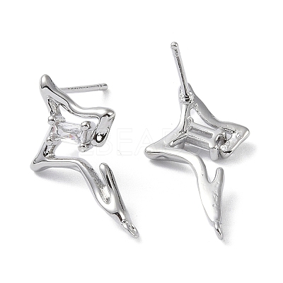 Brass with Cubic Zirconia Rhombus Stud Earring Findings KK-B087-05P-1