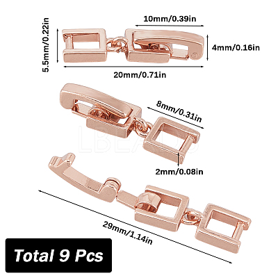9Pcs Brass Fold Over Clasps KK-SC0004-06RG-1