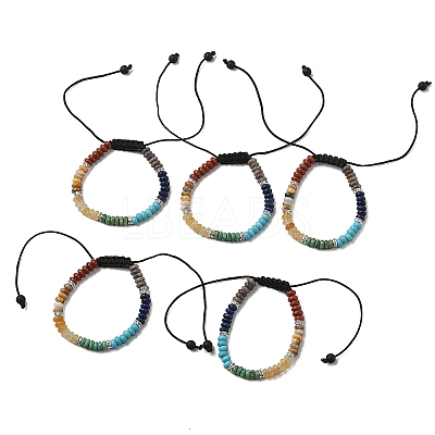 Natural & Synthetic Mixed Gemstone Flat Round Braided Bead Bracelets BJEW-JB09711-1