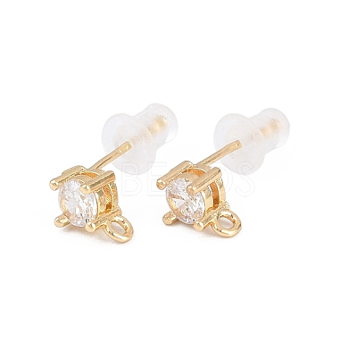 Brass Clear Cubic Zirconia Stud Earring Findings EJEW-A155-03A-G-1