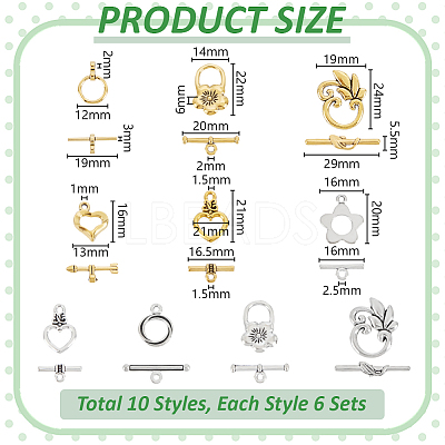 120 Sets 8 Styles Tibetan Style Alloy Toggle Clasps FIND-GA0005-28-1