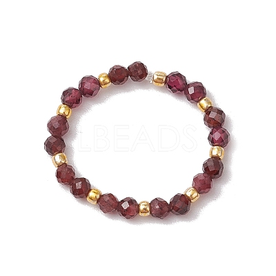 Natural Garnet Beaded Stretch Rings for Women RJEW-JR00868-01-1
