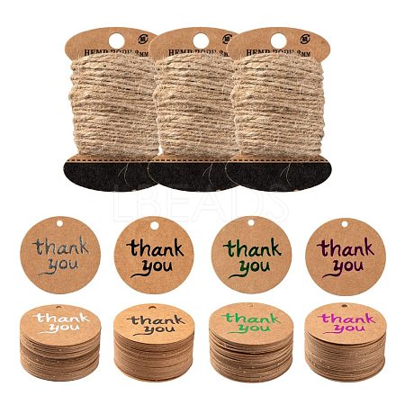 200Pcs 4 Colors Flat Round with Word Thank You Paper Gift Tags CDIS-LS0001-04-1