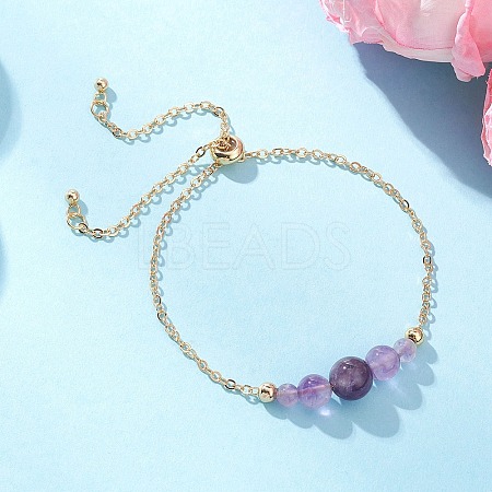 Round Natural Amethyst Beaded Bracelats BJEW-JB12806-02-1