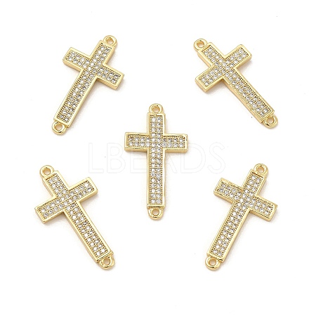 Brass Micro Pave Clear Cubic Zirconia Connector Charms KK-E068-VB328-1