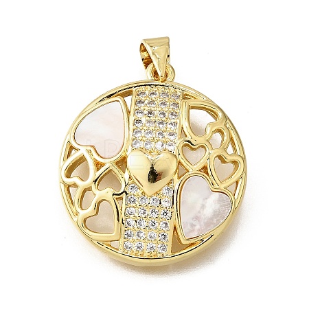 Brass Micro Pave Cubic Zirconia Shell Pendants KK-D328-16G-1