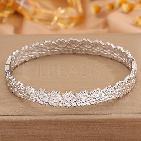 304 Stainless Steel Lotus Flower Hinged Cuff Bangles for Women WGFB475-02-1
