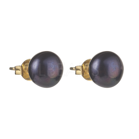 Natural Pearl Rondelle Stud Earrings EJEW-JE04585-01-1