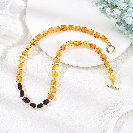 Duo Tone Natural Amber Nuggets Beaded Necklaces with OT Clasps for Women NJEW-JN06647-1