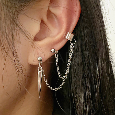 Cone Alloy Alloy Double Piercing Tassel Chain Cuff Crawler Climber Cartilage Earrings WG04085-06-1