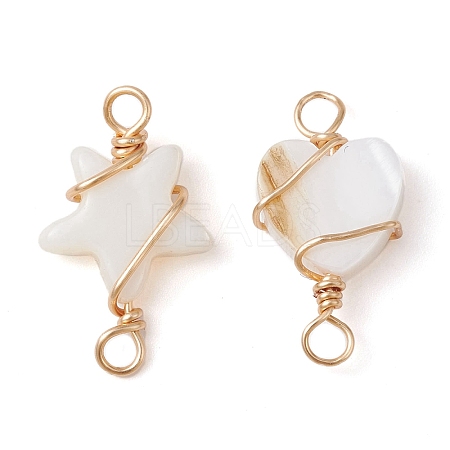 2Pcs 2 Styles Natural Freshwater Shell Copper Wire Wrapped Connector Charms PALLOY-JF02439-1