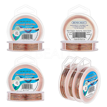 BENECREAT 3 Rolls 3 Styles Round Copper Craft Wire CWIR-BC0006-21-1