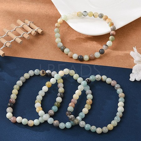 Natural Amazonite Bead Stretch Bracelets BJEW-K212-A-007-1