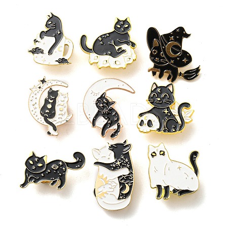 9Pcs 9 Style Cat Enamel Pins JEWB-SZ0001-33-1