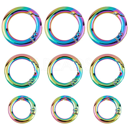 Gorgecraft 12Pcs 3 Style Rainbow Color Alloy Spring Gate Rings FIND-GF0002-94-1