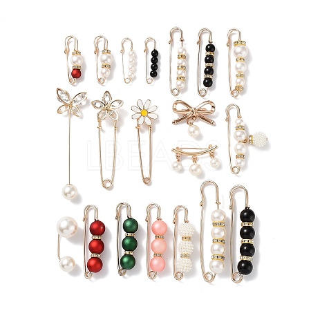 20Pcs Acrylic Pearl Beaded Safety Pin Brooches JX431A-1