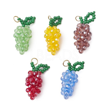 Handmade Glass Beaded Grape Pendants PALLOY-MZ00489-1