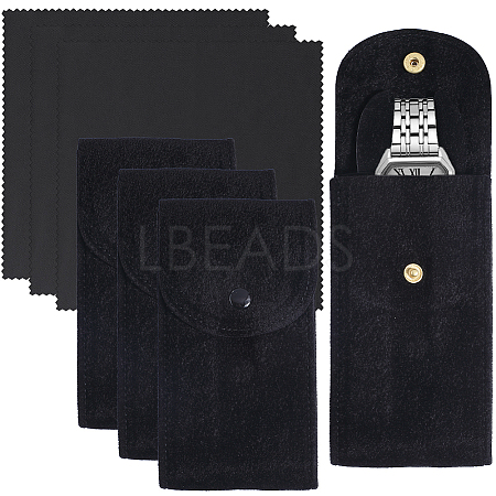 3 Sets Rectangle Velvet Single Watch Storage Bags ABAG-BBC0001-12C-1