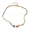 Flower Glass Seed & Pearl Beaded Necklaces NJEW-JN04677-01-4