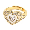 Enamel Heart Adjustable Ring with Clear Cubic Zirconia RJEW-Q781-01G-04-2