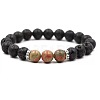 8MM Round Natural Unakite and Natural Lava Rock Beaded Stretch Bracelets for Couples BW4110-6-1