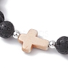 Natural Lava Rock & Synthetic Turquoise Beads Stretch Bracelets for Men Women BJEW-JB12226-02-3