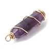 Natural Amethyst Copper Wire Wrapped Pointed Pendants PALLOY-JF02461-02-3