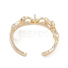Branch Leaf Rack Plating Brass with Clear Cubic Zirconia Open Cuff Ring Settings KK-G455-12G-3